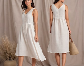 Leinen Midi Sommerkleid Schnittmuster, Leinenkleid Schnittmuster, Kleid mit V-Ausschnitt, Sommerkleid Schnittmuster, lässiges Sommerkleid, Damen XS-4XL PDF