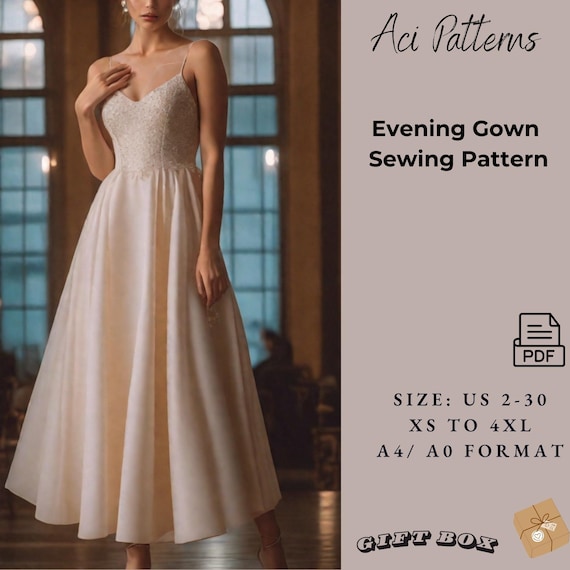 V-neck Evening Gown Sewing Pattern, Cocktail Dress (PDF Pattern) - Etsy