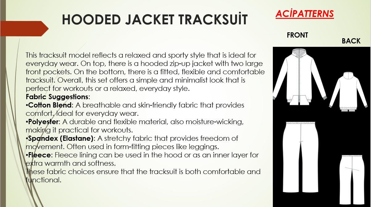 Hooded Jacket Tracksuit Sewing Pattern Sweatshirt Pattern PDF Basic ...