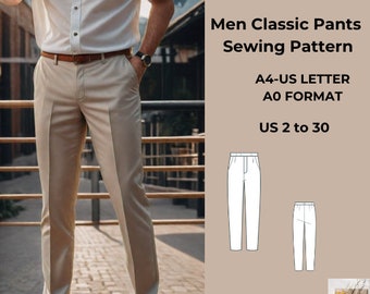 Men Classic Pants Sewing Pattern, Pants Trousers PDF Men's Sewing Pattern,,size chart 36 to 56-A4-US LETTER-A0 Format