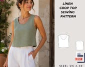 Women Linen Crop Top Sewing Pattern, Linen Blouse, Bustier Top Pattern, Mini Cami Crop Top Pattern, Strap Blouse, Linen Shirt  (PDF A4/A0)