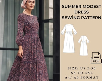 Modest Tiered Bishop Sleeve Maxi PDF 2to 30 A4 /A0Format