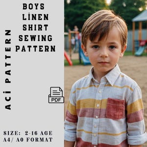 Boy Linen Shirt Pattern PDF - Summer Long Sleeve Shirt PDF Pattern - Long Sleeve - Pocket Shirt - Digital Sewing Pattern for 2/16 Years Old
