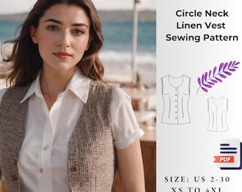 Linen Vest Sewing Pattern, Vintage Style Waistcoat (A4/US Letter/A0)