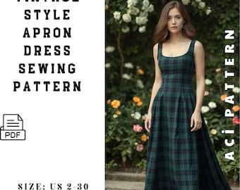 Vintage Round Neck Apron Pattern | Women’s Sewing PDF 2 to 30 A4 / A0