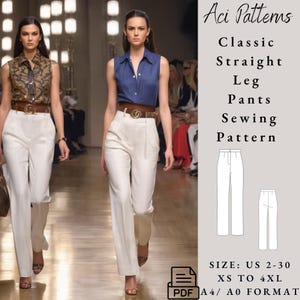 Classic Straight Leg Pants Sewing Pattern/High-Waisted Trousers Sewing Pattern/Women&#39;s Classic Trouser PDF Pattern/Slacks Pattern,US 2 to 30