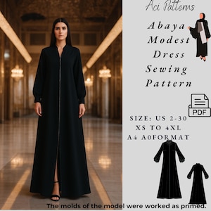 Abaya Pdf Sewing Pattern , A line Dress , Arabic National Dress Patterns,US Sizes 2-30, Plus Size Pattern