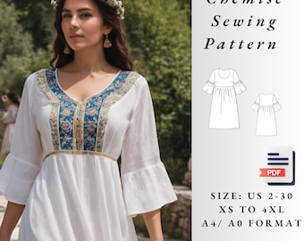 Renaissance Chemise Dress Sewing Pattern, Elvish Costume (A4/US Letter/A0) (PDF)