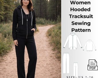 Hooded Jacket Tracksuit Sewing Pattern Sweatshirt Pattern PDF Basic Hoodie Pattern Indie Basic Tracksuit Women Pattern  PDF Sizes 2–20