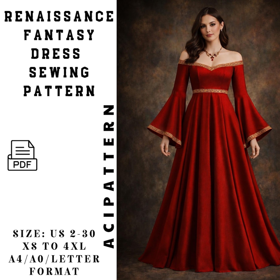 Printable Renaissance Dress Patterns Renaissance Fantasy Dress Sewing Pattern Pdf/velvet Princess Dress ...