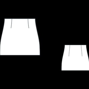 K&ouml;nnte beinhalten: Zwei wei&szlig;e Rockumrisse auf schwarzem Hintergrund. Die R&ouml;cke haben ein schlichtes Design mit geradem Bund und leicht ausgestellter Form. Der gr&ouml;&szlig;ere Rock befindet sich links, eine kleinere Version rechts.