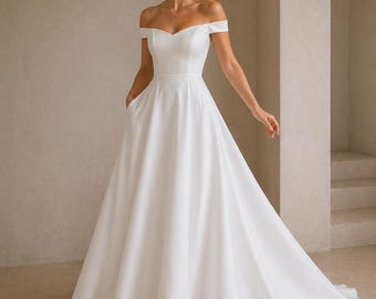 Off Shoulder Wedding Dress Sewing Pattern, Satin Gown (A4/US Letter) (Digital Download)