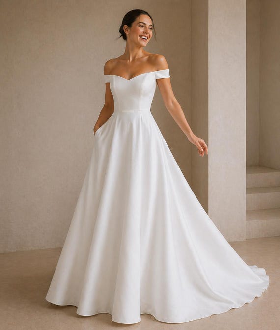 Off Shoulder Wedding Dress Sewing Pattern, Satin Gown (A4/US Letter) (digital Download)