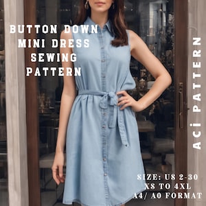 Button Down Dress Sewing Pattern, Cottagecore Dress Sewing Pattern, Flared Dress Pattern, Button Front Dress, Million Button Dress, XS-4XL