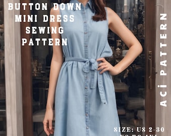 Molde para vestido Cottagecore com botões, estilo evasê (tamanhos XS a 4XL) (Molde em PDF)