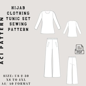 Hijab Clothing Tunic Set Sewing Pattern,Tunıc Set Pdf Sewing Pattern , A line Dress , Arabic National Dress Patterns,  2-30