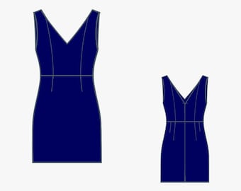 V-Neck Mini Dress Sewing Pattern, Ladies Size 2-30 (A4-US LETTER-A0) (PDF Pattern)