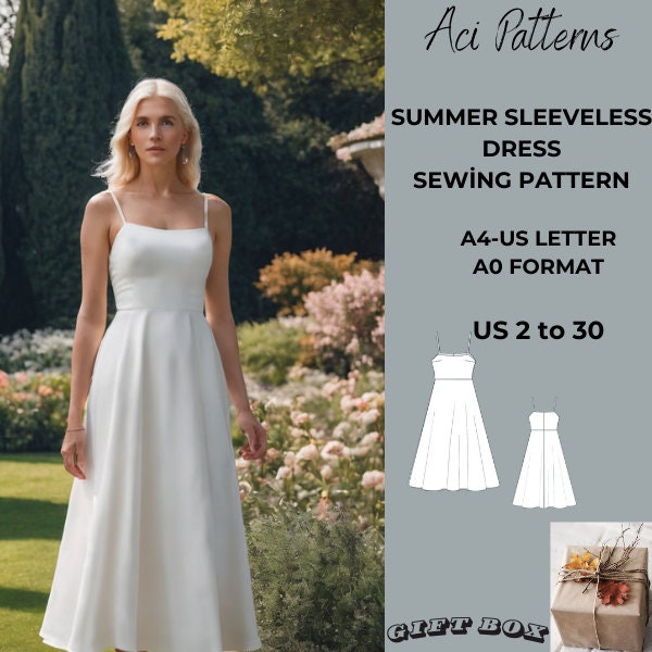 Summer Midi Dress Sewing Pattern Digital Sewing Pattern PDF,Evening Gown Sewing pattern, Ladies size 2 to 30-A4-US LETTER-A0 Format