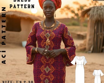 Traditional African Print Dress - Chic Ankara Long Dress-Handmade African Wax Print Dress - Ethnic Boho Style Outfit for Women (Sizes 2–30)