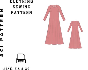 Abaya Pdf Sewing Pattern , A line Dress , Arabic National Dress Patterns,raglan sleeve dress(US Sizes 2–30) A4 / A0 Format
