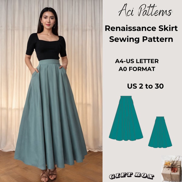 Maxi Skirt Pattern,Long Skirt Pattern,Beginner Sewing PatternLadies size 2 to 30 // A4-US LETTER-A0 Format