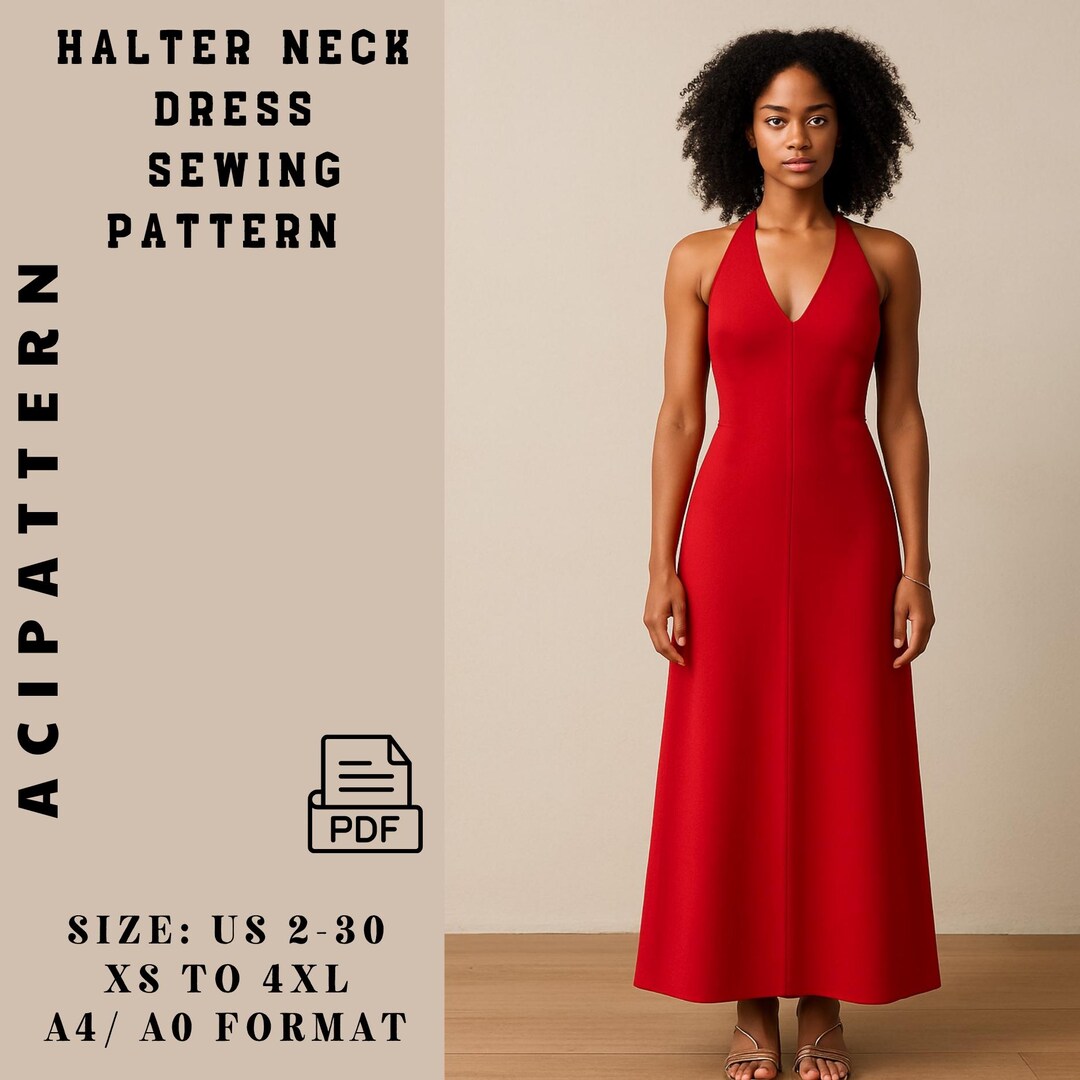 halter neck dress sewing pattern Wrap Neck Halter Shift Mini Dress Sewing Pattern – Patterns For Less main image 1