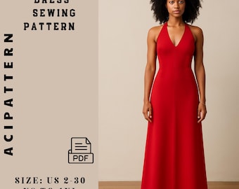 Halter Neck Maxi Dress Sewing Pattern: Open Back Gown (PDF Pattern) - Etsy