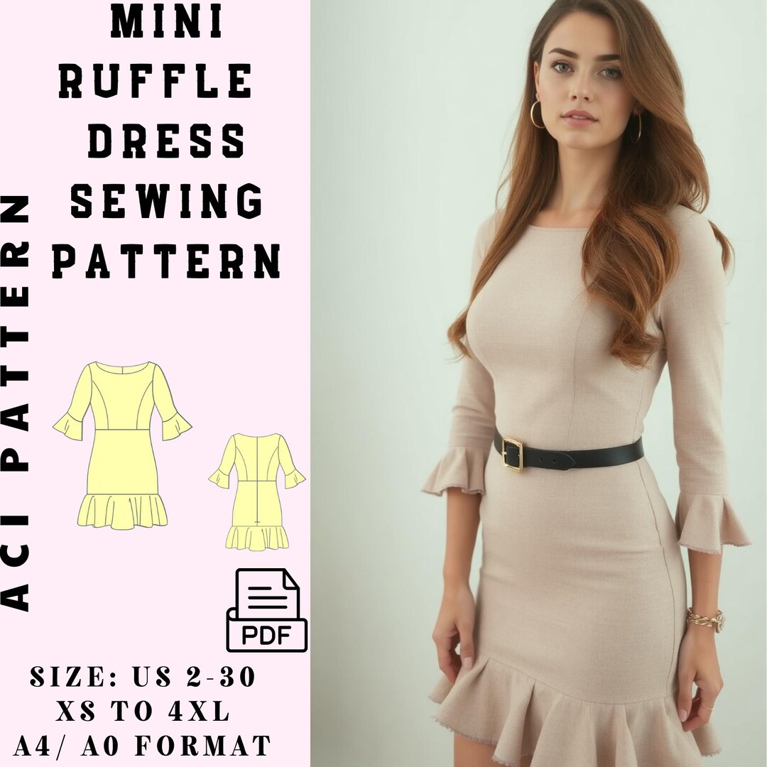 Pattern For Ruffle Loose Dress Mini Ruffle Dress Sewing Pattern,evening Dress,a-line Dress,ruffle ...