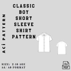 Classic boys short sleeve shirt pattern PDF - Summer short sleeve shirt PDF pattern - Digital sewing pattern for children aged 2 to 16