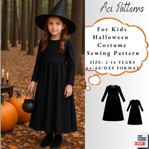 Girls Halloween Dress Pattern, Halloween Dress, Halloween Costume, Girls Party Dress, Toddler Birthday dress , Girl Size 2-16 Age