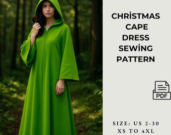 Hooded Cloak Sewing Pattern – Medieval, Costume, Cosplay, Gothic, Vintage – PDF Downloadable Pattern Size 2 To 30