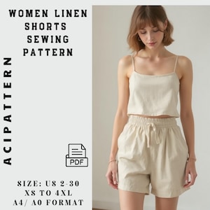 Women&#39;s Linen Shorts Sewing Pattern: Beginner-Friendly (PDF)