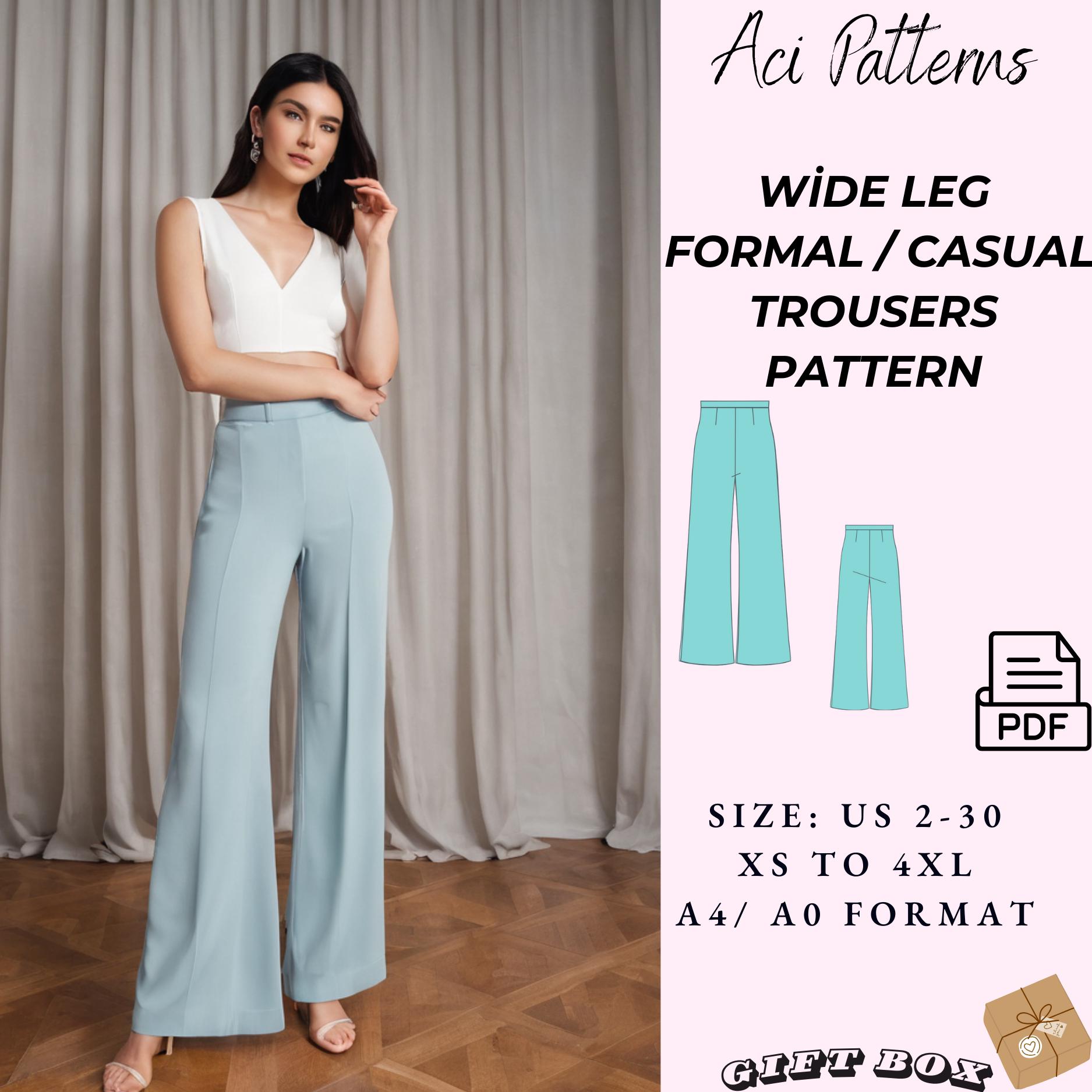 Wide Leg Pants Sewing Pattern, Trendy Pants Sewing Pattern