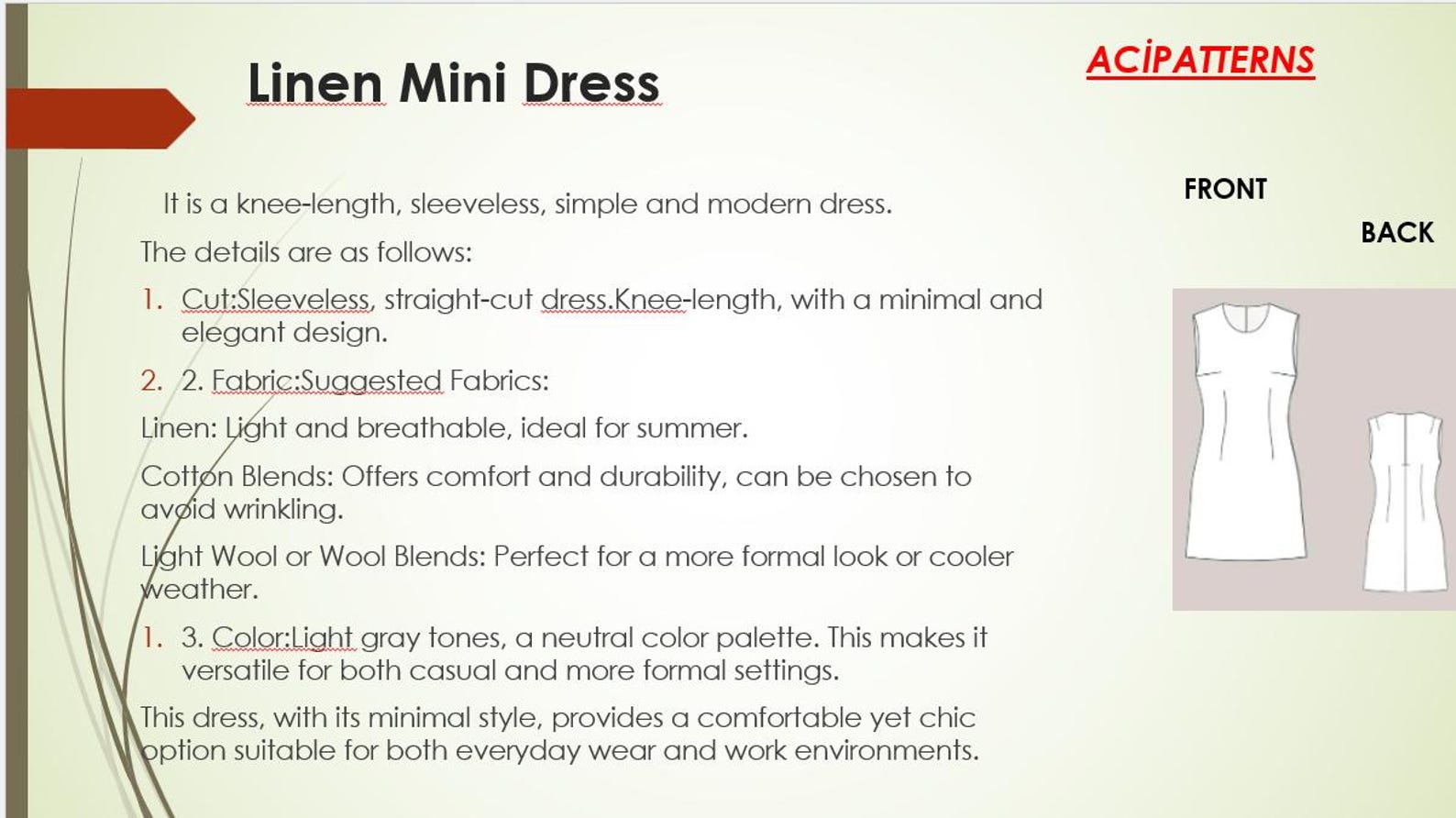 Linen Mini Dress Sewing Pattern Digital Sewing Pattern PDF Dress ...