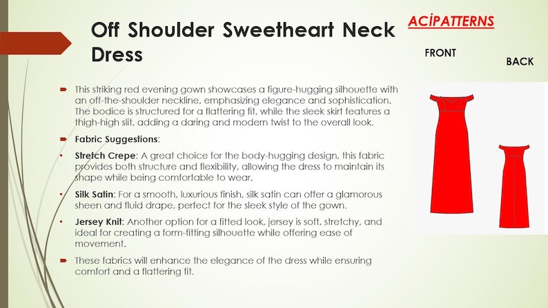 Off Shoulder Sweetheart Neck Dress Sewing Pattern, Prom Dress PDF Sewing Pattern Instant Download, Bridesmaid Dress PDF A4-A0 Format 2To 30 image 3