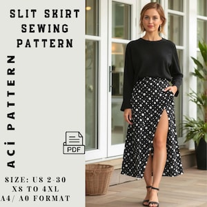 Skirt pattern - Slit Skirt Sewing Pattern - Easy Skirt Pattern - Skirt for Women - PDF Pattern - Zippered Skirt Pattern - Sewing Skirt