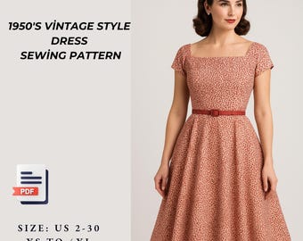 1950's vintage style Dress Sewing Pattern, cocktail dress-PDF Instant Download Vintage Sewing Pattern, McCalls Easy Prom Dress Making XS-4XL