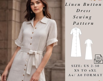 Classic High Waist Dress / Shirt Digital Sewing Pattern - Instant Download  - - Etsy