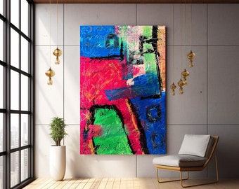 Wall Art on Canvas Colorful Abstract Painting Jackson Pollock Inspired Art Home Decor