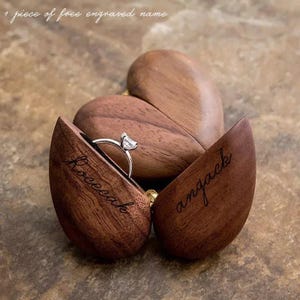 Engraved Heart-Shaped Walnut Wood Ring Box: Wedding Keepsake