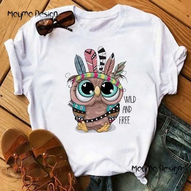 Owl Shirt, Women, Crew Neck, Animal Shirt, Short Sleeve, Nature Lovers, Gift for Girl Friend, For Su