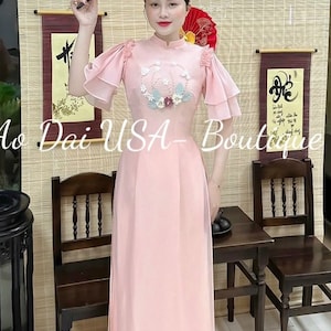 Ao Dai Thai Tuan/ Ao dai be le/3 colors / Ao dai Tet Luna New Year/ Bridesmaid Ao Dai Vietnamese / Pre-made Modernized Vietnamese/ No pants. image 1