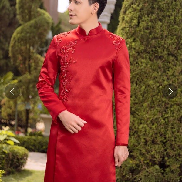 Ao Nam tafa/Ao dai for groomsmaid| Add 1 or 2 size to your T-shirt size/Vietnamese Traditional Long Dress for Men/ Ao Dai Nam| No Pant.