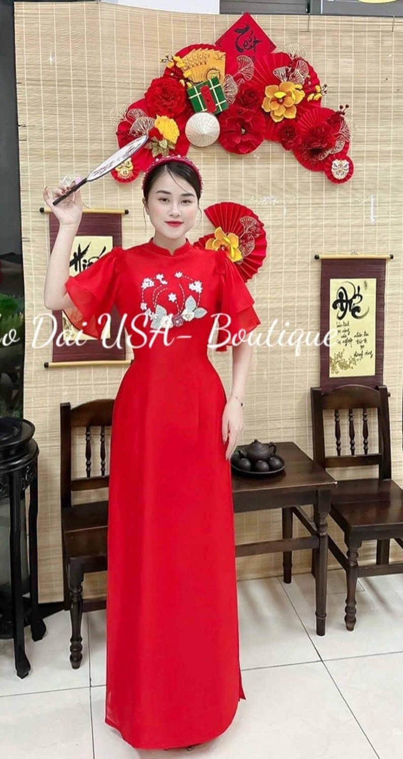 Ao Dai Thai Tuan/ Ao dai be le/3 colors / Ao dai Tet Luna New Year/ Bridesmaid Ao Dai Vietnamese / Pre-made Modernized Vietnamese/ No pants. image 2