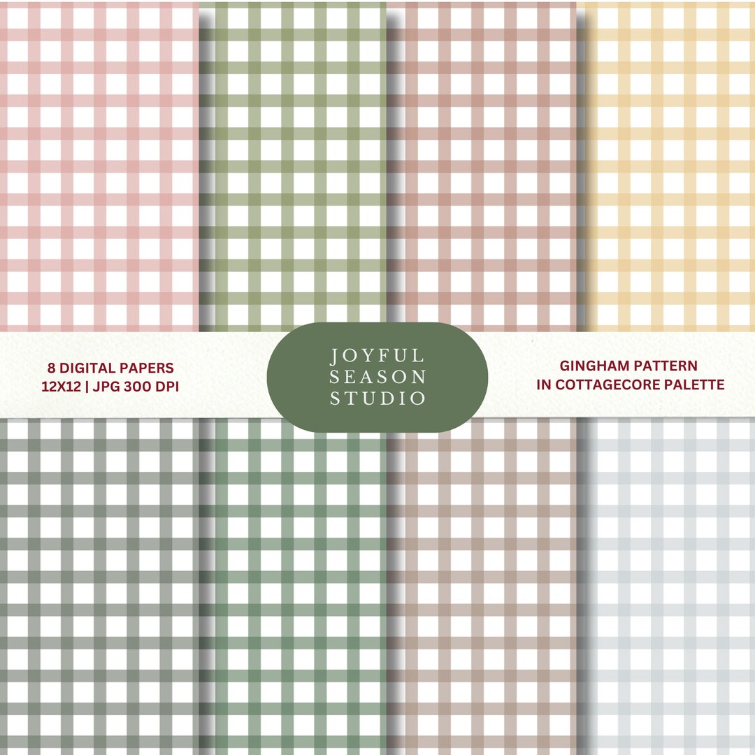 Cottagecore Gingham Seamless Pattern Digital Paper Pack Scrapbooking ...