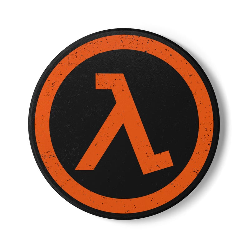 Half-Life Lambda Ceramic Coaster: Retro Video Game Fan Gift (Black/Orange) image 1