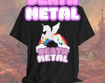Lustiges Death Metal Regenbogen Einhorn T-Shirt | Süßes Metal T-Shirt