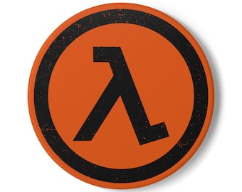 Half-Life Lambda Ceramic Coaster: Retro Video Game Fan Gift (Orange/Black)