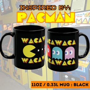 Pacman Inspired Inspired Retro Video Game Mug Black 11oz (0.33L) | Vintage Gamer Mug | Arcade Game Coffee Fan Mug | Gaming Tea Mug