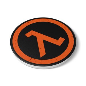 Half-Life Lambda Ceramic Coaster: Retro Video Game Fan Gift (Black/Orange) image 3
